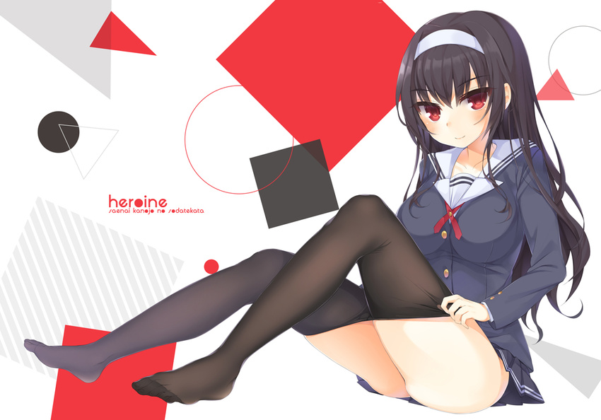 black_hair blush dressing hym9594 kasumigaoka_utaha pantyhose red_eyes saenai_heroine_no_sodatekata seifuku skirt