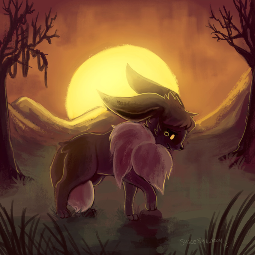 1:1 2015 absurd_res ambiguous_gender bleak_ambiance bodily_fluids brown_body brown_fur dead_tree detailed_background eevee feral fur generation_1_pokemon grass hi_res mountain nintendo plant pokemon pokemon_(species) solo spacesmilodon sunset tail tail_between_legs tears tree white_body white_fur