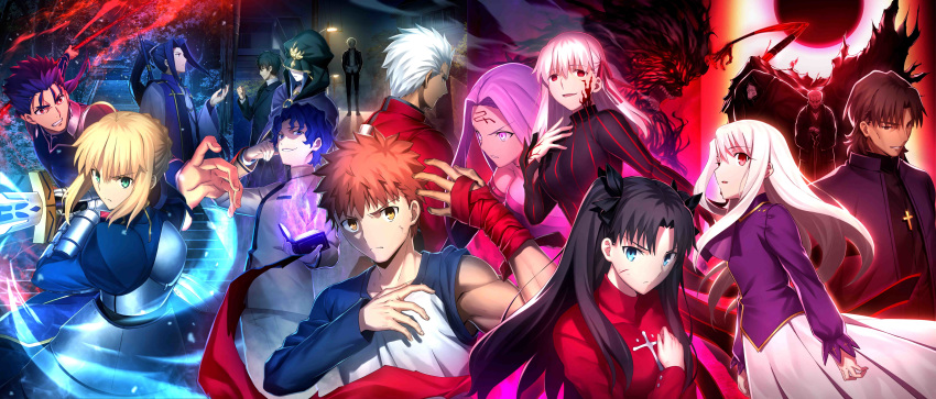 archer armor assassin_(fsn) bandages breast_hold caster dark_sakura emiya_shirou fate/stay_night fate/stay_night_heaven's_feel hassan_of_the_cursed_arm illyasviel_von_einzbern kotomine_kirei lancer matou_sakura matou_shinji matou_zouken megane rider saber sweater sword tagme tattoo tohsaka_rin type-moon ufotable weapon