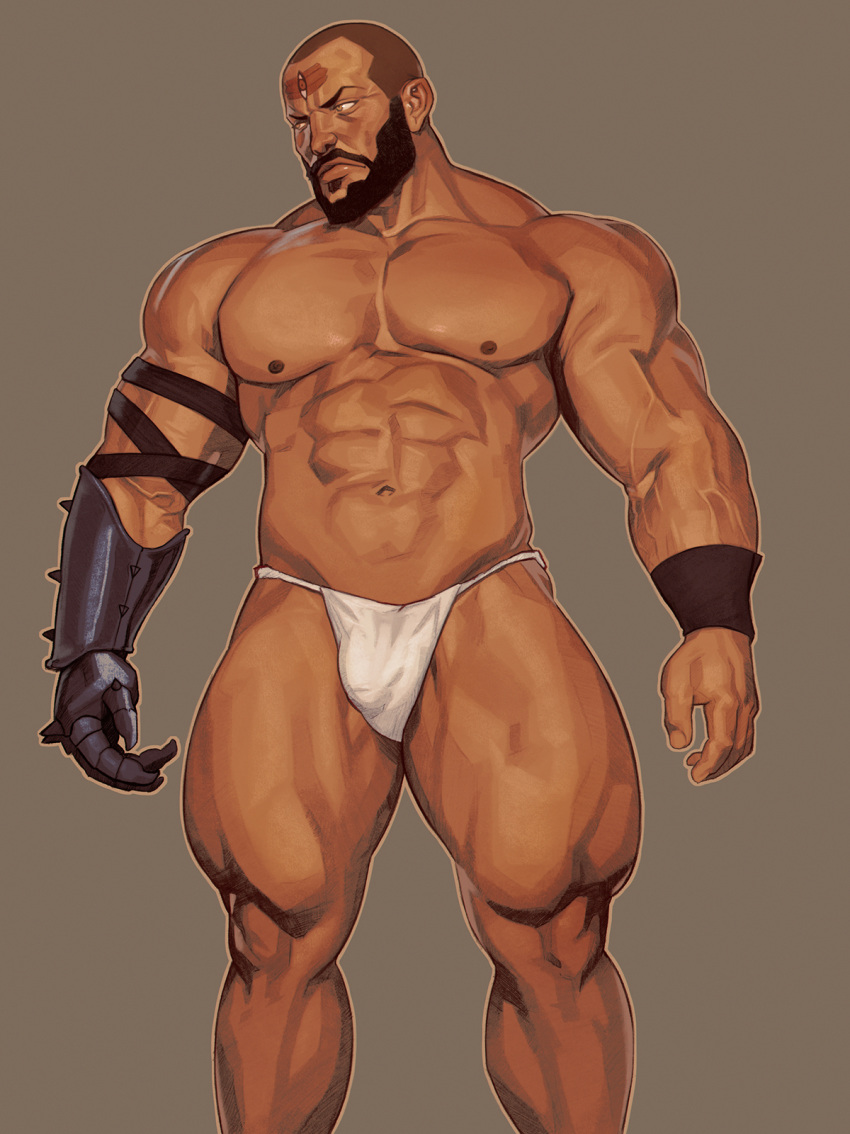 1boy abs avatar:_the_last_airbender avatar_legends bara beard bulge buzz_cut combustion_man_(avatar) commentary connected_beard crispyy_art dark-skinned_male dark_skin english_commentary facial_hair feet_out_of_frame full_beard fundoshi highres japanese_clothes large_pectorals lips looking_to_the_side male_focus mature_male muscular muscular_male navel nipples pectorals shaved_head short_hair solo standing stomach strongman_waist thick_thighs thighs thighs_together topless_male very_short_hair