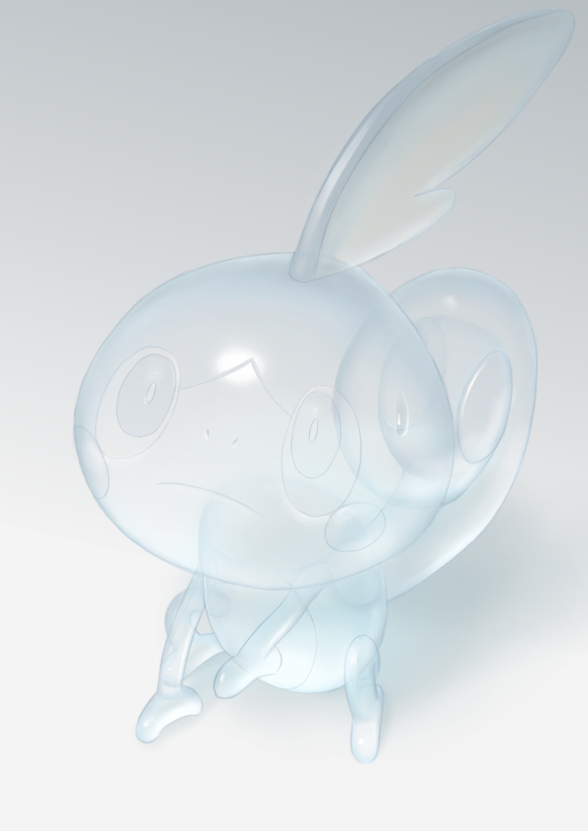 closed_mouth commentary_request frown full_body gradient_background highres looking_up no_humans pokemon pokemon_(creature) purobe see-through_body sobble solo sweatdrop