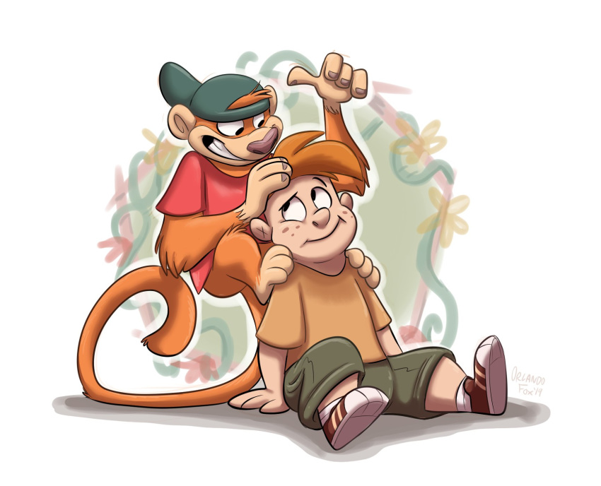 2019 adam_lyon anthro atelid brown_hair cartoon_network cc-by-nc-nd clothing creative_commons digital_media_(artwork) duo hair haplorhine hat headgear headwear hi_res human jake_spidermonkey male mammal monkey my_gym_partner's_a_monkey new_world_monkey orlandofox primate spider_monkey