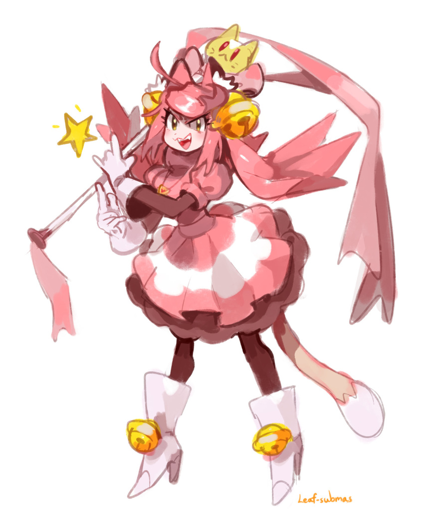 animal_ears bells boots cat_ears female gloves green_eyes high_heel_boots high_heels mad_mew_mew magical_girl oerba_yun_fang pink_hair staff undertale white_boots white_gloves