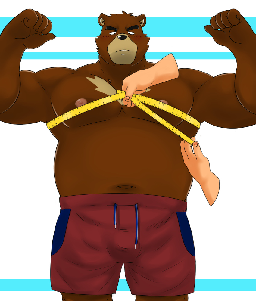 2020 anthro bear belly black_nose brown_body brown_fur clothing duo fur hi_res humanoid_hands juuichi_mikazuki kemono male mammal moobs morenatsu navel nipples overweight overweight_male rampie solo_focus swimwear