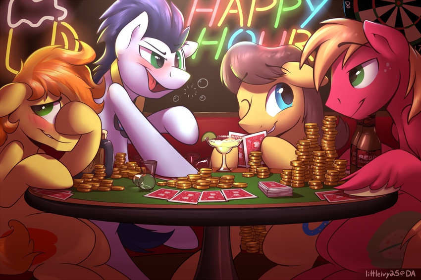 alcohol better_version_at_source beverage big_macintosh_(mlp) blue_eyes blush braeburn_(mlp) braeburned caramel_(mlp) card cutie_mark earth_pony english_text equid equine feral food friendship_is_magic gambling green_eyes group hasbro horse male mammal money my_little_pony mythological_creature mythological_equine mythology pegasus pony soarin_(mlp) substance_intoxication text wings wonderbolts_(mlp)