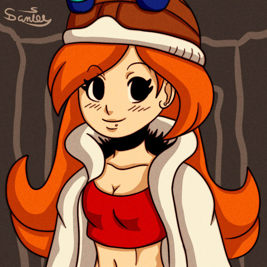 glasses helmet long_hair mona mona_(warioware) nintendo orange_hair tagme