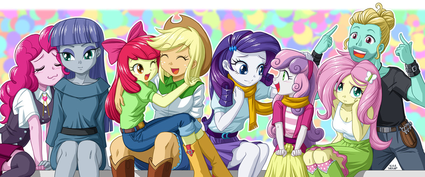 1boy 6+girls apple_bloom_(mlp) applejack_(mlp) fluttershy_(mlp) maud_pie multiple_girls my_little_pony my_little_pony_equestria_girls my_little_pony_friendship_is_magic personification pinkie_pie_(mlp) rarity_(mlp) sweetie_belle_(mlp) tagme uotapo zephyr_breeze