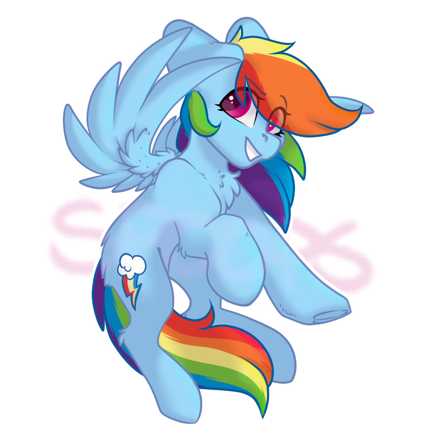 1:1 2019 alpha_channel blue_body blue_fur cutie_mark equid equine feathered_wings feathers feral friendship_is_magic fur hasbro hi_res itsspoopsb looking_up mammal my_little_pony mythological_creature mythological_equine mythology pegasus pink_eyes rainbow_dash_(mlp) simple_background smile solo transparent_background wings