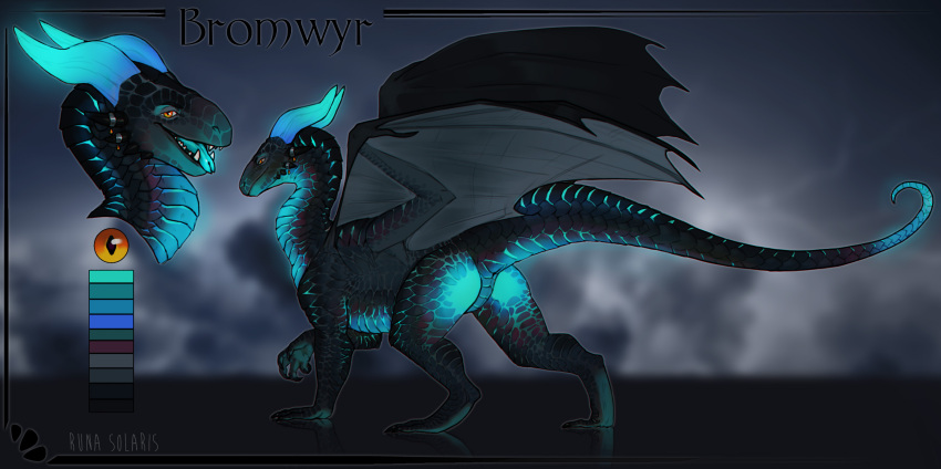 2021 ambiguous_gender claws digital_media_(artwork) dragon european_mythology feral hi_res horn membrane_(anatomy) membranous_wings model_sheet mythological_creature mythological_scalie mythology open_mouth runasolaris scales scalie smile solo spines standing tail teeth tongue western_dragon wings