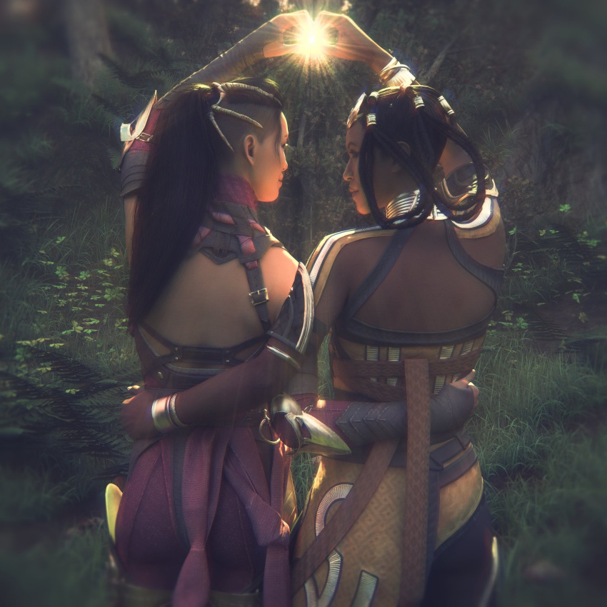 2girls 3d 3d_(artwork) 3d_model albyffs canon couple female female/female female_focus female_only first_post_of_artist happy looking_at_each_other lovers loving_couple mileena mortal_kombat mortal_kombat_1_(2023) netherrealm_studios princess princesses romantic romantic_ambiance romantic_couple tanya_(mortal_kombat) together valentine's_day yuri