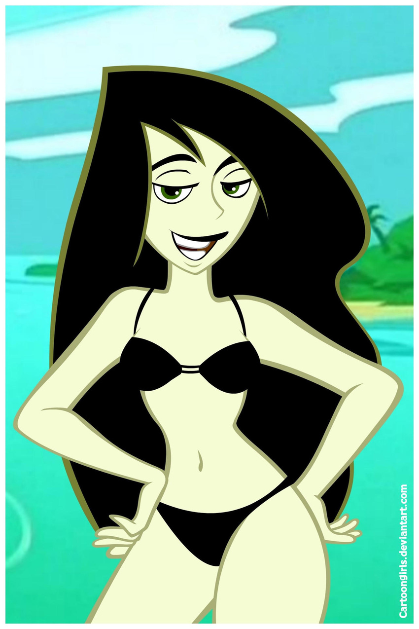 1girls black_bikini black_hair cartoongirls kim_possible shego swimsuit