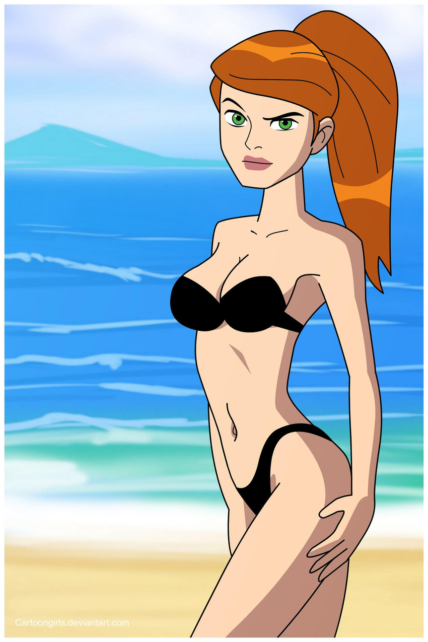 1girls ai_generated ben_10 ben_10_alien_force bikini black_bikini cartoongirls gwen_tennyson gwen_tennyson_(alien_force) orange_hair swimsuit