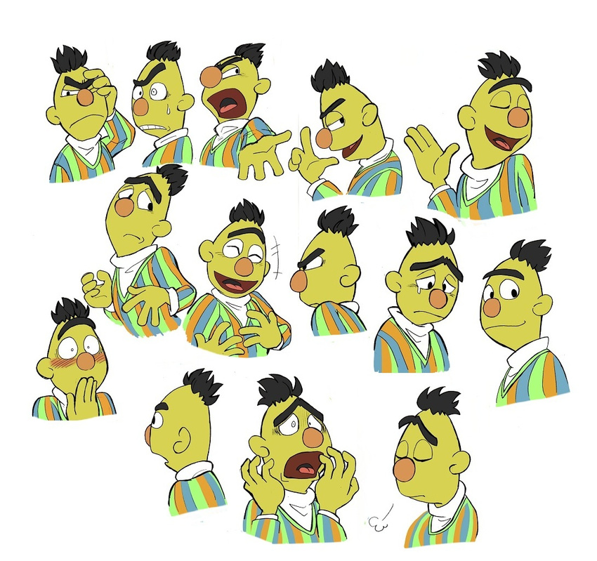 bert black_hair blush expressions sesame_street yellow_skin