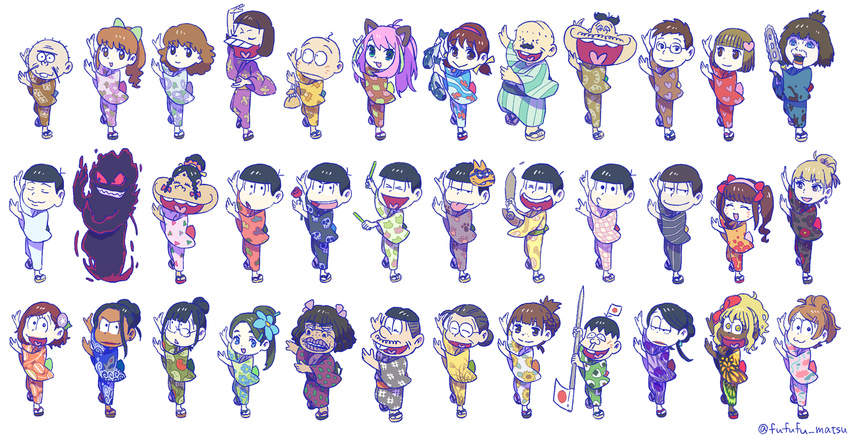 >_< 6+boys 6+girls :3 :d :p \m/ ^_^ adapted_costume ahoge aida_(osomatsu-san) akumatsu alternate_hairstyle animal animal_ears animal_print aqua_eyes arm_up atsushi_(osomatsu-san) bald baseball_bat black_hair blonde_hair blue_eyes blue_flower blunt_bangs bob_cut bow bowl_cut braid brothers brown_hair buck_teeth camellia cat_ears cat_print chainsaw character_mask chibi chibimi chibita choroko_(osomatsu-san) closed_eyes closed_mouth colored_sclera commentary_request dancing dark_skin dayoon dayoon_girl dekapan dobusu_(osomatsu-san) dual_wielding esper_nyanko everyone facial_hair facial_mark fake_animal_ears festival_dance fireworks_print fish fish_print fleur-de-lis floral_print flower flower_fairy_(osomatsu-kun) folded_ponytail freckles funuyu gender_request geta glasses glasses_boy_(osomatsu-san) glowstick grey_hair grin hair_bun hair_flower hair_ornament hairband hairbow hairclip hashimoto_nyaa hatabou head_flag heart heart_hair_ornament heart_in_mouth highres hijirisawa_shonosuke holding holding_animal holding_fish holding_flower holding_weapon husband_and_wife hydrangea ichiko_(osomatsu-san) iyami iyayo japanese_clothes jigusou jitome jyushiko_(osomatsu-san) jyushimatsu's_girlfriend kamimatsu karako_(osomatsu-san) kimono kinchaku laughing long_hair looking_at_another looking_at_viewer looking_to_the_side low_twintails mask mask_on_head matsuno_choromatsu matsuno_ichimatsu matsuno_jyushimatsu matsuno_karamatsu matsuno_matsuyo matsuno_matsuzou matsuno_osomatsu matsuno_todomatsu motion_blur moustache multiple_boys multiple_girls obi object_on_head obon open_mouth osoko_(osomatsu-san) osomatsu-kun osomatsu-san osomatsu_(series) outstretched_arms pale_skin paw_print polka_dot ponytail pouch print_kimono red_bow red_flower red_lips red_rose red_sclera rose rule_63 sachiko_(osomatsu-san) sash sextuplets short-haired_girl_(osomatsu-san) short_hair short_twintails siblings sidelocks simple_background single_hair_bun skull_print smile smirk striped summer_festival sunflower_print swinging teeth todoko_(osomatsu-san) tongue tongue_out triangle_mouth twin_braids twintails twitter_username variations wavy_hair weapon whisker_markings white_background yowai_totoko yukata