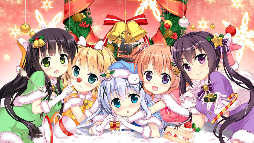 christmas fujima_takuya gochuumon_wa_usagi_desu_ka? group kafuu_chino kirima_sharo photoshop tagme tedeza_rize tippy_(gochuumon_wa_usagi_desu_ka?) ujimatsu_chiya