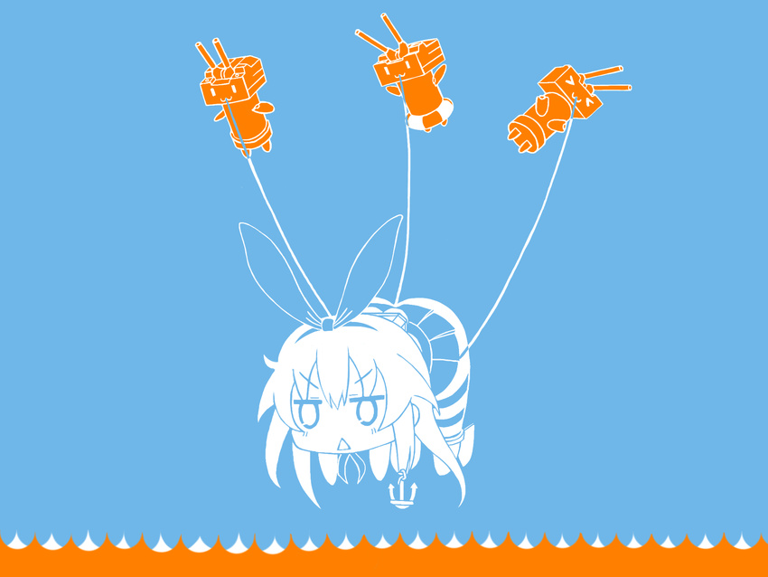 anchor commentary_request fail_whale female hair_ribbon halfey highres kantai_collection lifebuoy parody rensouhou-chan ribbon shimakaze_(kancolle) solo swim_ring triangle_mouth turret twitter waves