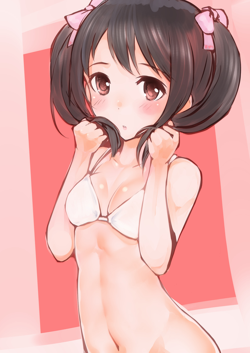 bad_id bad_twitter_id black_hair bra breasts brown_eyes female highres idolmaster idolmaster_cinderella_girls long_hair looking_at_viewer nakano_yuka navel small_breasts smile solo twintails underwear yummy_yoi