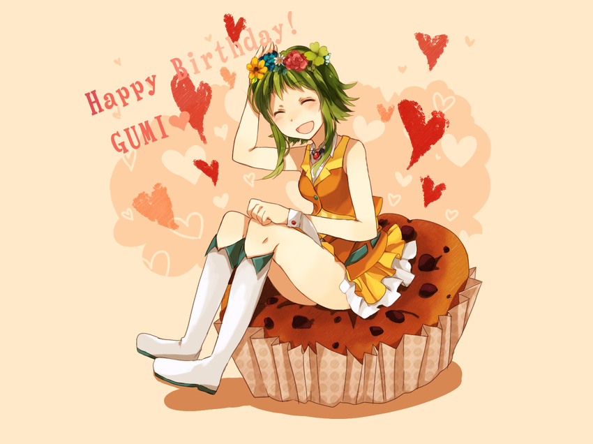 dress flowers green_hair gumi short_hair tomoyami vocaloid