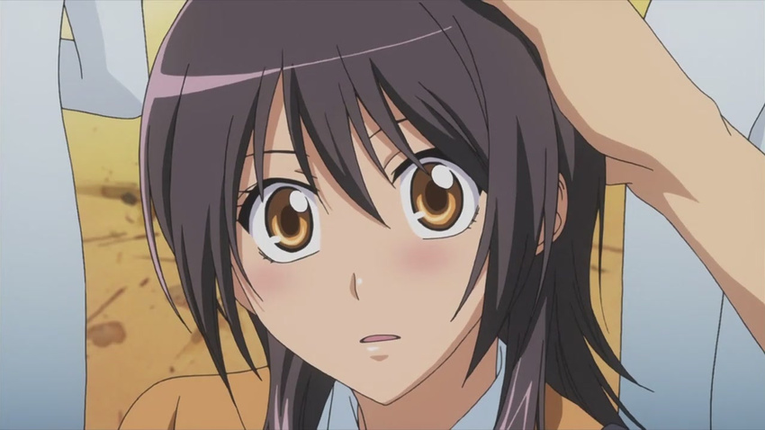 amber_eyes ayuzawa_misaki blush brown_eyes brown_hair female female hand_on_head kaichou_wa_maid-sama kaichou_wa_maid-sama! long_hair looking_at_viewer purple_hair yellow_eyes