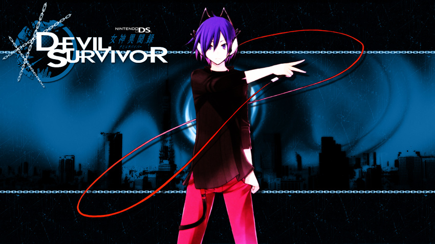 1920x1080 blue_eyes blue_hair chains devil_survivor fdq_(artist) headphones highres male male_focus megami_ibunroku_devil_survivor protagonist_(devil_survivor) wallpaper