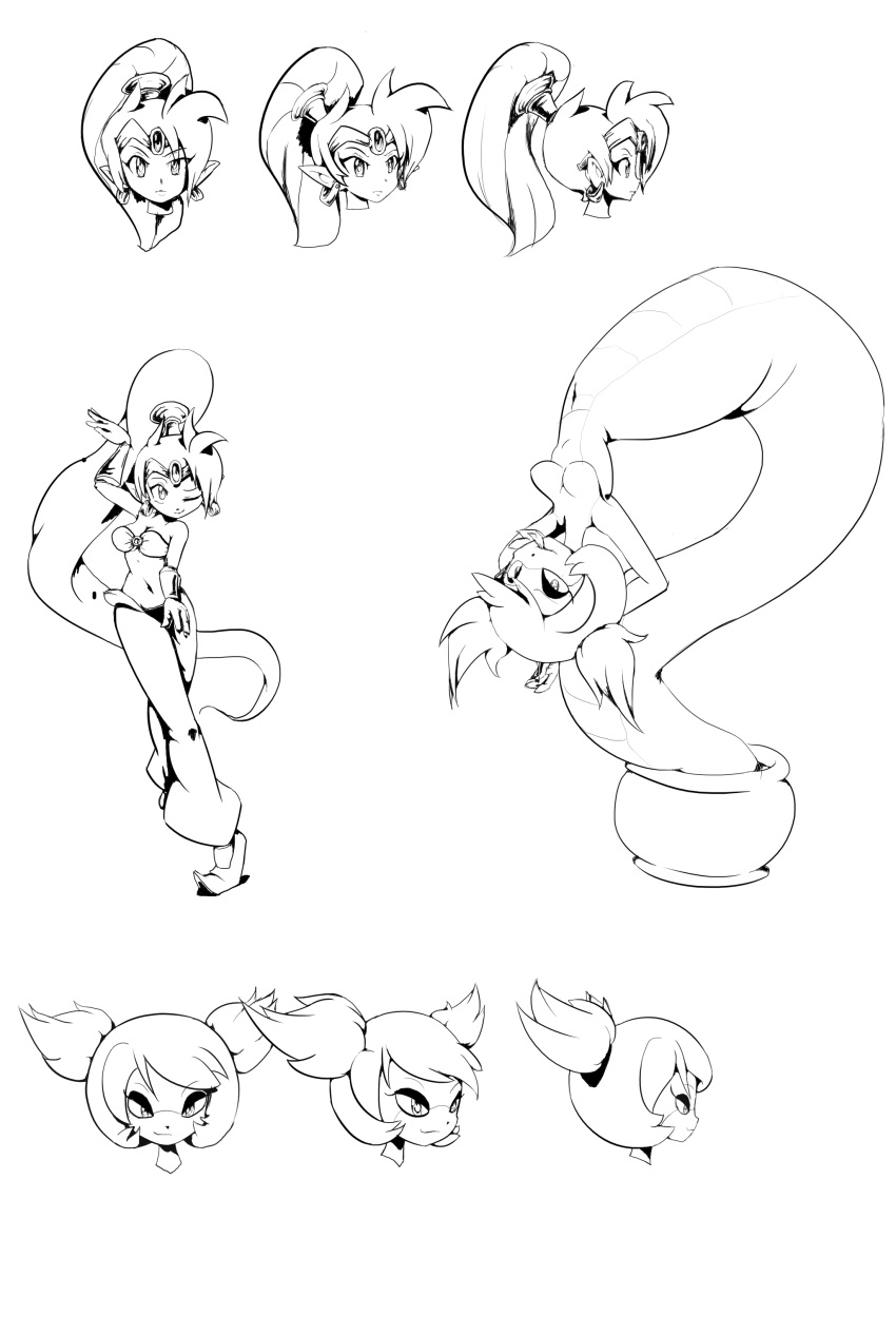 absurd_res apode breasts cumminham draconcopode duo female hi_res humanoid legless mammal model_sheet monochrome naga non-mammal_breasts nude reptile scalie serpentine shantae shantae_(series) snake tuki_(shantae) wayforward