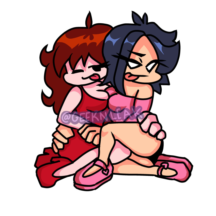 2girls asian asian_female auburn_hair black_eyes black_hair breasts female/female fnf friday_night_funkin geeknleak girlfriend_(friday_night_funkin) heels looking_at_viewer nene_(newgrounds) newgrounds pico's_school pink_shoes red_heels white-skinned_female white_eyes yuri