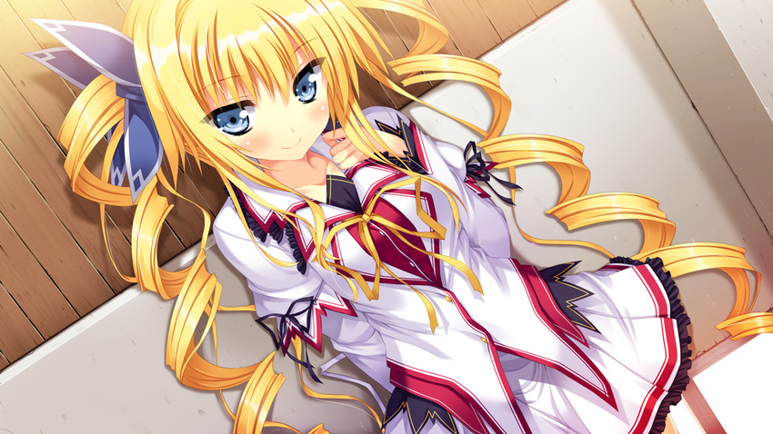 blonde_hair blue_eyes eufonie eve_elaine_austin game_cg koiken_otome long_hair ribbons seifuku tateha