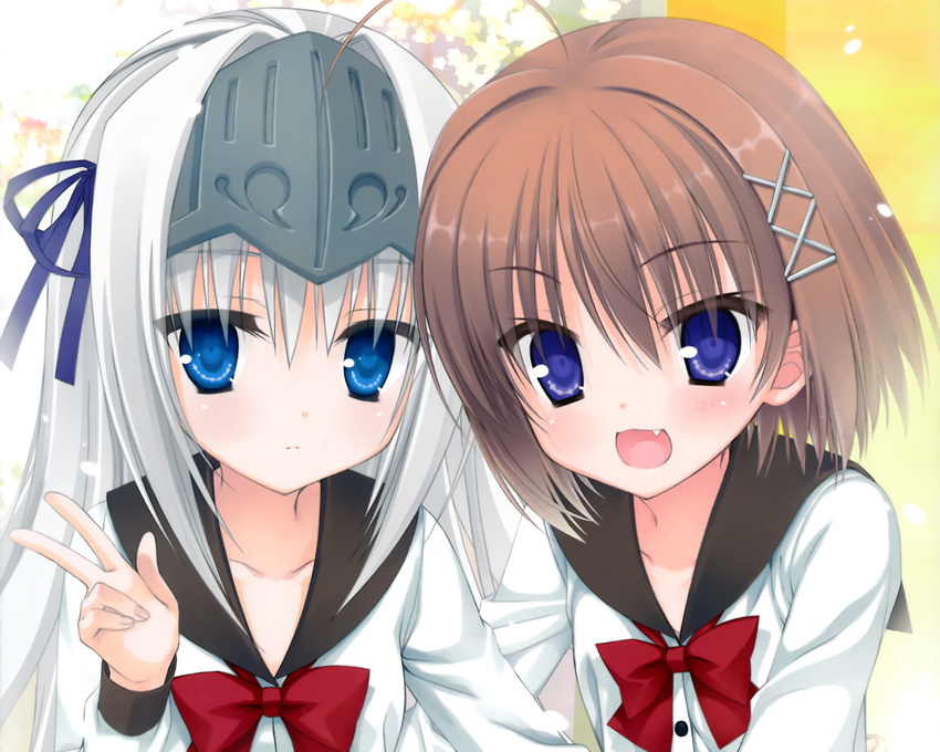 2girls eucliwood_hellscythe haruna_(kore_wa_zombie_desu_ka?) kobuichi kore_wa_zombie_desu_ka? muririn oerba_yun_fang seifuku