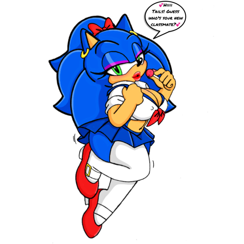 1:1 absurd_res anthro bimbofication bimbofied candy clothed clothing dessert english_text eulipotyphlan female food hedgehog hi_res lollipop mammal moneyhustard96 mtf_crossgender rule_63 school_uniform sega simple_background solo sonic_the_hedgehog sonic_the_hedgehog_(series) text third-party_edit uniform white_background