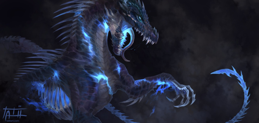 ambiguous_gender blue_body blue_eyes blue_scales claws dragon feral hi_res open_mouth scales simple_background solo tatiilange teeth tongue wingless_dragon