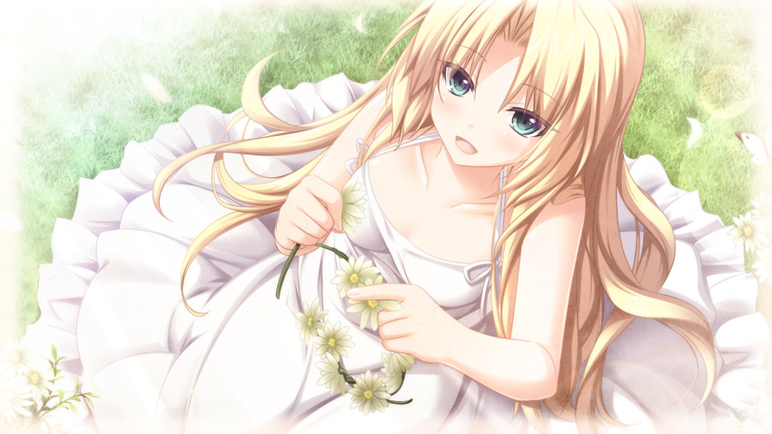 blonde_hair dress eushully flowers game_cg ikusa_megami levia_lograia long_hair