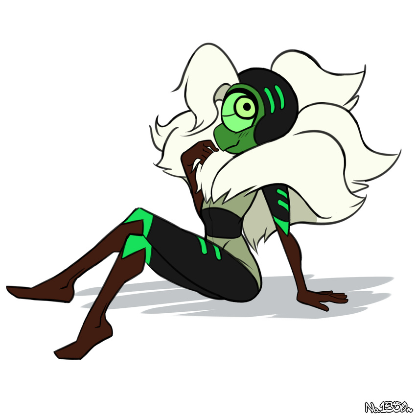 1:1 1_eye alien alien_humanoid animal_humanoid arthropod arthropod_humanoid beak blush cartoon_network centipeetle corrupted_gem female gem_(species) green_eyes hair hi_res humanoid insect_humanoid insects nephrite_(gem_species) no123450n shadow signature simple_background smile solo steven_universe white_background white_hair