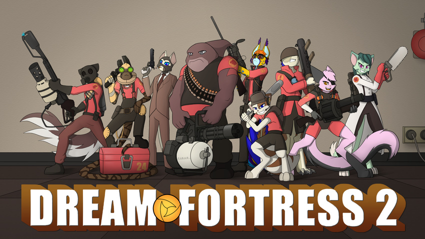 16:9 2017 anthro baseball_bat bastion_aduro bat_(object) bobby_frederick breasts clothed clothing demoman_(team_fortress_2) domestic_cat dreamkeepers engineer_(team_fortress_2) felid feline felis female fish group grunn_(dreamkeepers) gun handgun heavy_(team_fortress_2) hi_res karo_(dreamkeepers) lilith_calah mace_(dreamkeepers) male mammal marine medic_(team_fortress_2) pyro_(team_fortress_2) ranged_weapon remarkably_average reptile revolver rifle scalie scinter_deucalion scout_(team_fortress_2) shark slouch_hat sniper_(team_fortress_2) sniper_rifle soldier_(team_fortress_2) spy_(team_fortress_2) team_fortress_2 tools valve viriathus_vayu weapon widescreen wrench