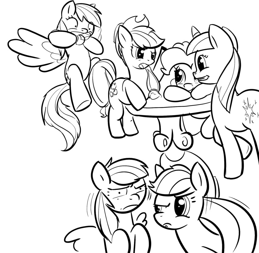 applejack_(mlp) black_and_white cutie_mark earth_pony equid equine feathered_wings feathers female feral friendship_is_magic fur group hair hasbro hi_res horn horse jav line_art mammal monochrome my_little_pony mythological_creature mythological_equine mythology pegasus pinkie_pie_(mlp) pony quadruped rainbow_dash_(mlp) tail twilight_sparkle_(mlp) unicorn wings