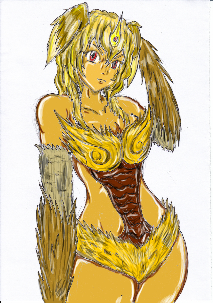 absurd_res breasts chest_tuft female floppy_ears fur godzilla_(series) hi_res kenn king_caesar looking_at_viewer red_eyes rule_63 solo standing toho tuft unknown_species