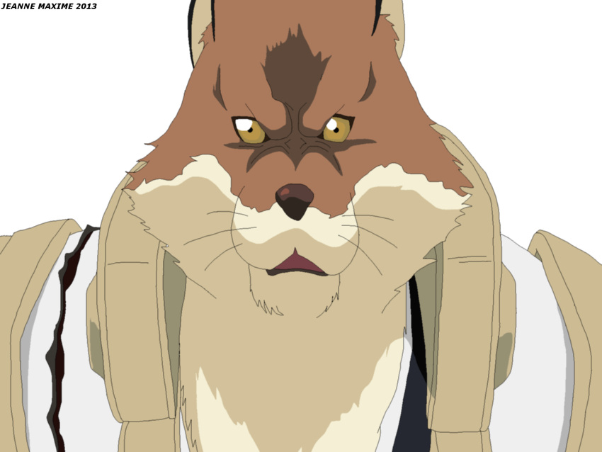 2013 4:3 alpha_channel anthro bleach_(series) brown_body brown_fur canid canine canis clothing fur hi_res male mammal maxime-jeanne sajin_komamura simple_background solo transparent_background wolf yellow_eyes