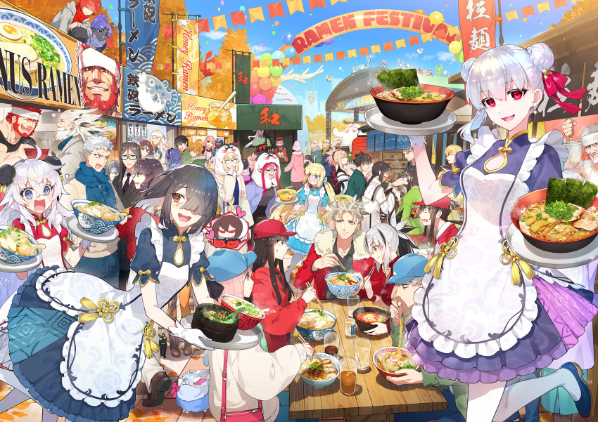 6+boys 6+girls abigail_williams_(fate) aesc_(fate) altera_(fate) altera_the_santa_(fate) anastasia_(fate) apron arash_(fate) artoria_caster_(fate) artoria_pendragon_(fate) ashiya_douman_(fate) assassin_(fate/zero) baobhan_sith_(fate) barghest_(fate) black_hair blue_dress blue_eyes blue_sky blush breasts brown_eyes bun_cover cernunnos_(fate) chloe_von_einzbern cleavage cleavage_cutout clothing_cutout cnoc_na_riabh_(fate) double_bun dress earrings fate/grand_order fate/grand_order_arcade fate/kaleid_liner_prisma_illya fate/samurai_remnant fate/zero fate_(series) feline female_assassin_(fate/zero) florence_nightingale_(fate) florence_nightingale_(santa)_(fate) food fou_(fate) frankenstein's_monster_(christmas)_(fate) frankenstein's_monster_(fate) fuuma_kotarou_(fate) geirskogul_(fate) gilgamesh_(fate) gloves gold_trim goredolf_musik gray_(fate) hair_bun hair_ribbon hassan_of_serenity_(fate) helena_blavatsky_(christmas)_(fate) helena_blavatsky_(fate) hephaestion_(fate) highres hildr_(fate) illyasviel_von_einzbern iskandar_(fate) jeancle_abel_meuniere jeanne_d'arc_alter_santa_lily_(fate) jewelry kama_(fate) karna_(fate) karna_(santa)_(fate) large_breasts leonardo_da_vinci_(fate) leonardo_da_vinci_(rider)_(fate) long_hair looking_at_viewer lord_el-melloi_ii lord_el-melloi_ii_case_files martha_(fate) martha_(santa)_(fate) mash_kyrielight medb_(fate) miyamoto_iori_(fate) miyamoto_musashi_(fate) miyu_edelfelt multiple_boys multiple_girls nagakura_shinpachi_(fate) nagao_kagetora_(fate) noodles oda_nobukatsu_(fate) oda_nobunaga_(fate) oda_nobunaga_(koha-ace) ogasawara_kaya okita_souji_(fate) okita_souji_(koha-ace) olrun_(fate) open_mouth ortlinde_(fate) pantyhose ptolemy_(fate) puffy_short_sleeves puffy_sleeves purple_dress quetzalcoatl_(fate) quetzalcoatl_(samba_santa)_(fate) ramen red_dress red_eyes redrop revision ribbon rindr_(fate) robin_hood_(fate) saika_magoichi_(fate) saitou_hajime_(fate) santa_alter sen_no_rikyu_(fate) short_hair short_sleeves sky small_breasts smile sugitani_zenjubou_(fate) suzuka_gozen_(fate) suzuka_gozen_(santa)_(fate) table takeda_shingen_(fate) tezcatlipoca_(fate) thrud_(fate) uesugi_kenshin_(fate) valkyrie_(fate) wandjina_(fate) waver_velvet white_apron white_gloves white_hair xu_fu_(fate) xu_fu_(spare_the_idle_talk)_(fate) yagyuu_munenori_(fate) yamato_takeru_(fate)