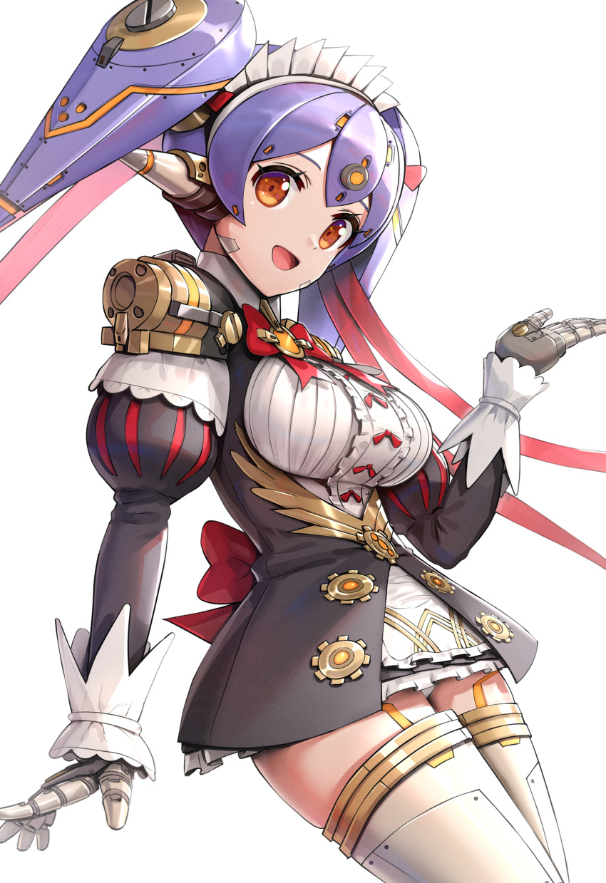 absurdres apron breasts female gonzarez highres joints large_breasts maid maid_apron maid_headdress mechanical_arms panties poppi_(xenoblade) poppi_qt_(xenoblade) robot_joints simple_background solo underwear waist_apron white_background xenoblade_chronicles_(series) xenoblade_chronicles_2