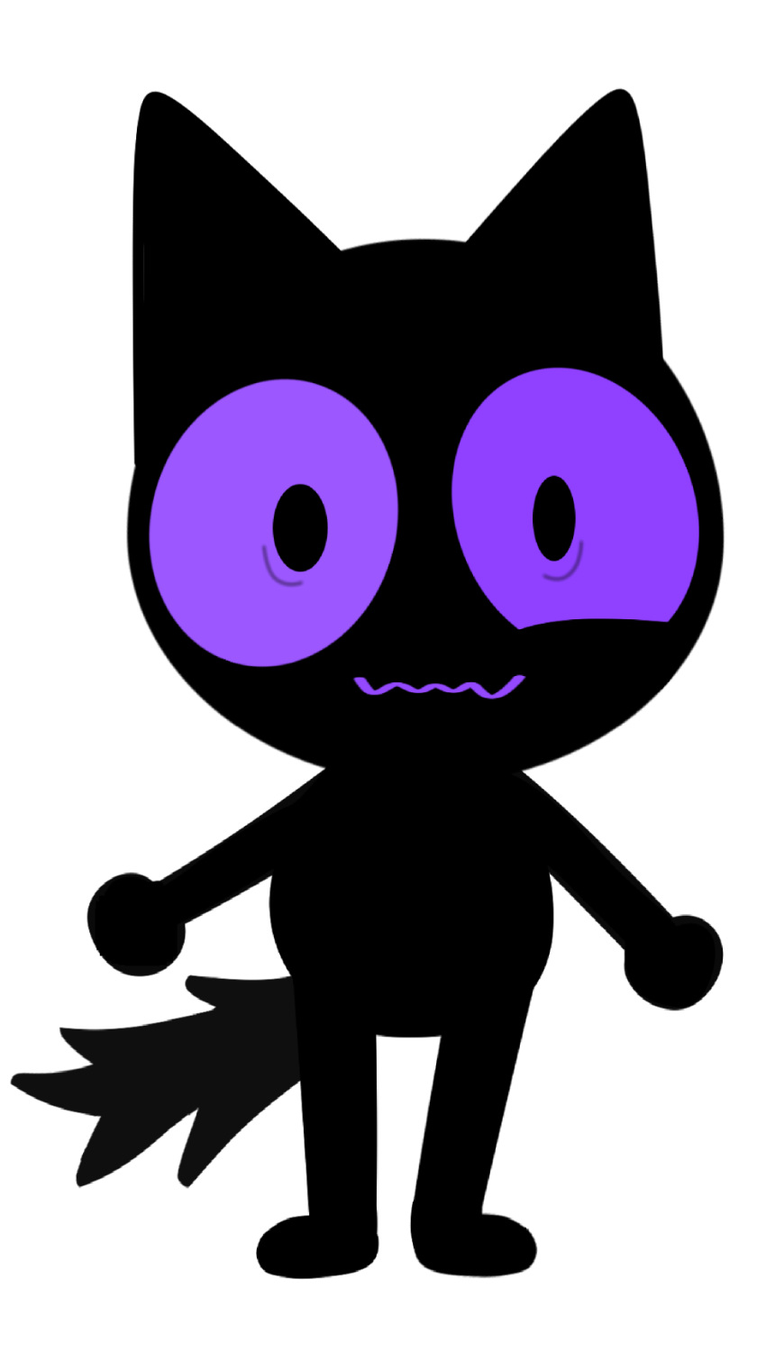 9:16 ambiguous_gender black_body domestic_cat eye_twitch felid feline felis gooblie_2 hi_res insane looking_at_viewer mammal purple_sclera simple_background smile solo tail toony