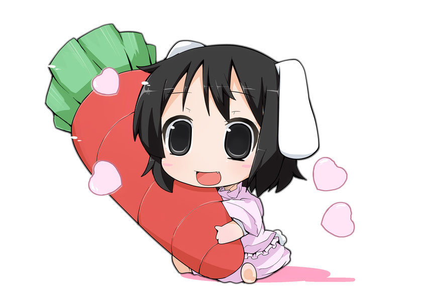 black_hair carrot chibi commentary_request female heart highres inaba_tewi ladfa photoshop_(medium) solo touhou