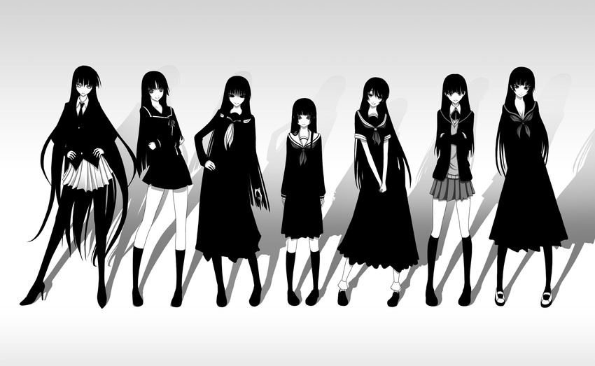 amagami ayatsuji_tsukasa black_hair bow cleavage dress enma_ai ga-rei_zero ghost_in_the_shell gray_eyes hagoromo_kitsune houkago_play isayama_yomi jigoku_shoujo kaibutsu_oujo kamura_reiri kanoe_yuuko kazuhiro_shimazu kurosaki_rendou long_hair monochrome nurarihyon_no_mago parody seifuku tasogare_otome_x_amnesia tie