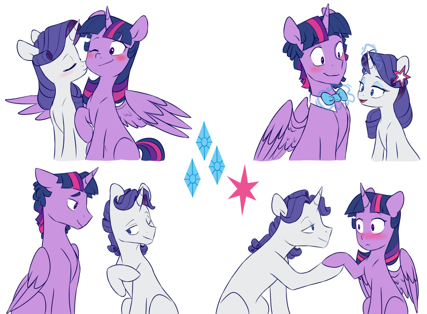 absurd_res alicorn blush bow_tie doodlemark duo equid equine female female/female friendship_is_magic ftm_crossgender hasbro hi_res holding_hooves horn male male/female male/male mammal my_little_pony mythological_creature mythological_equine mythology rarity_(mlp) rule_63 shirt_collar twilight_sparkle_(mlp) unicorn wings