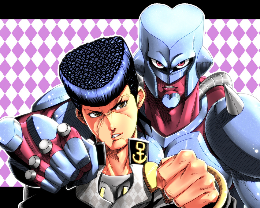 1boy bad_id bad_pixiv_id black_hair brown_eyes clenched_hand crazy_diamond diamond_wa_kudakenai higashikata_josuke jacket jojo_no_kimyou_na_bouken kamina_koharu letterboxed school_uniform stand_(jojo)