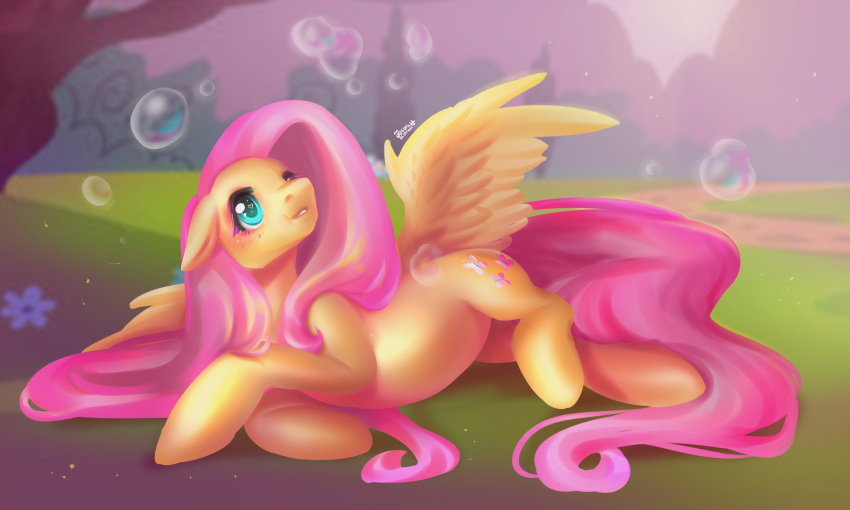 5:3 absurd_res bubble equid equine female feral fluttershy_(mlp) friendship_is_magic hasbro hi_res horse jesus_y mammal my_little_pony mythological_creature mythological_equine mythology pegasus pony solo wings