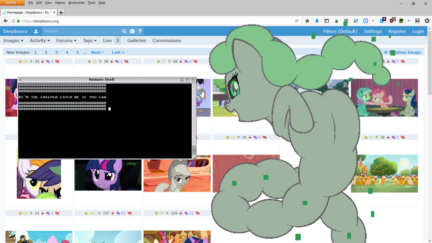 16:9 artificial_intelligence ass badumsquish computer_virus_(program) computer_virus_(species) creeper_(badumsquish) derpibooru digital_creature earth_pony elkie.exe english_text equid equine fan_character female green_eyes hasbro hi_res horn horse mammal my_little_pony mythological_creature mythological_equine mythology pony screencap solo text unicorn widescreen