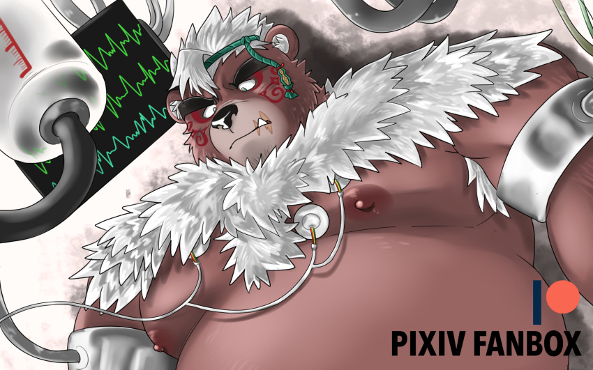 16:10 2020 anthro bear belly black_nose brown_body brown_fur cute_fangs fur hi_res kemono kimun_kamui_(tas) lifewonders male mammal overweight overweight_anthro overweight_male patient rampie solo tokyo_afterschool_summoners widescreen