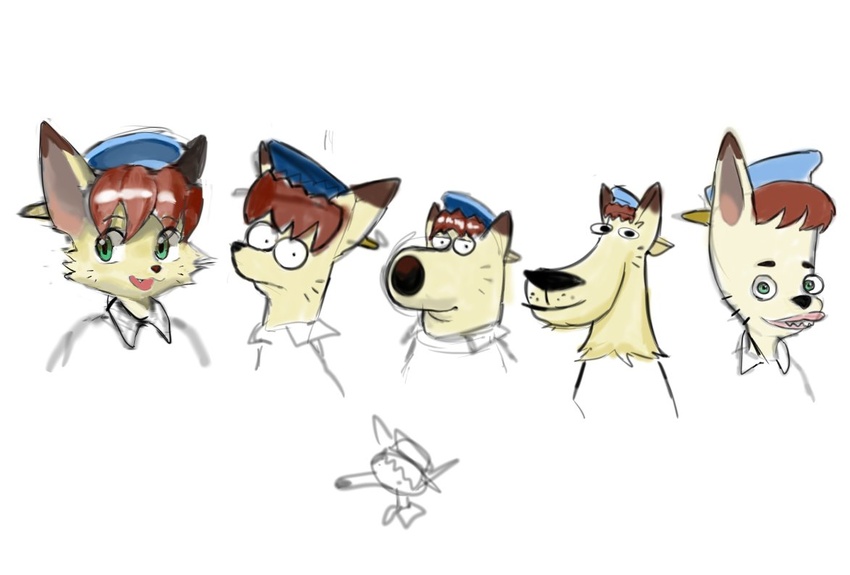 anthro big_mouth_(series) black_nose blue_clothing blue_hat blue_headwear brian_griffin brown_body brown_fur canid canine canis clothing cursed_image cyberconnect2 different_styles domestic_dog dukey family_guy fur green_eyes hat headgear headwear humor johnny_test_(series) kemono little_tail_bronx looking_at_viewer male mammal mathc0re netflix nick_birch smile style_emulation tail_concerto waffle_ryebread white_body white_fur