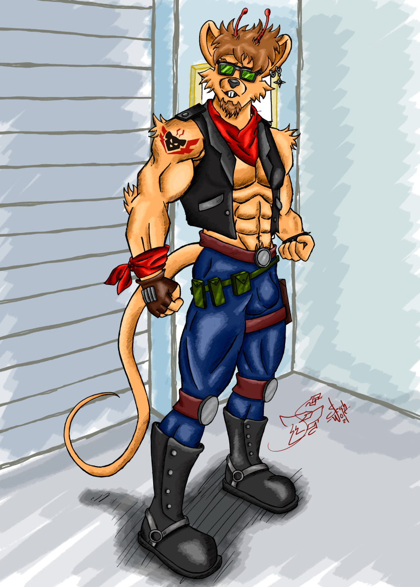 abs absurd_res anthro biker_mice_from_mars bulge detailed_bulge digital_media_(artwork) hi_res lobo_serchwolf male mammal mouse murid murine muscular muscular_male rodent solo throttle_(bmfm)