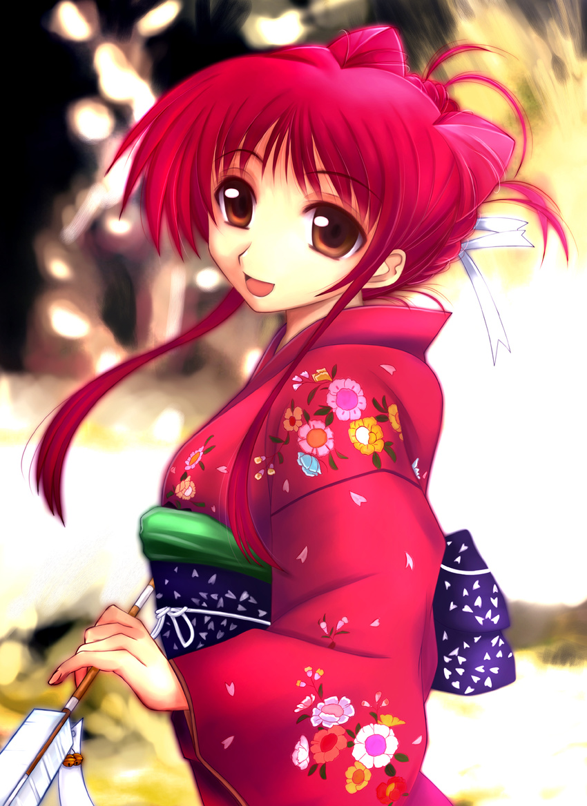 arrow_(projectile) brown_eyes commentary_request female hamaya highres japanese_clothes kimono kousaka_tamaki red_hair red_kimono solo sugi_(shoufusha) to_heart_(series) to_heart_2