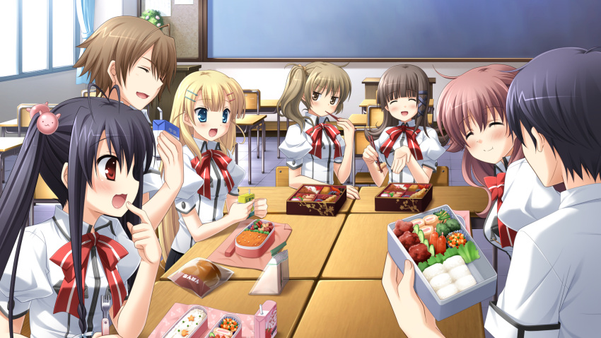 food game_cg haruka_hinata hosaka_hina ikegami_akane makiya_kasumi makiya_sumika minamura_airi seifuku with_ribbon